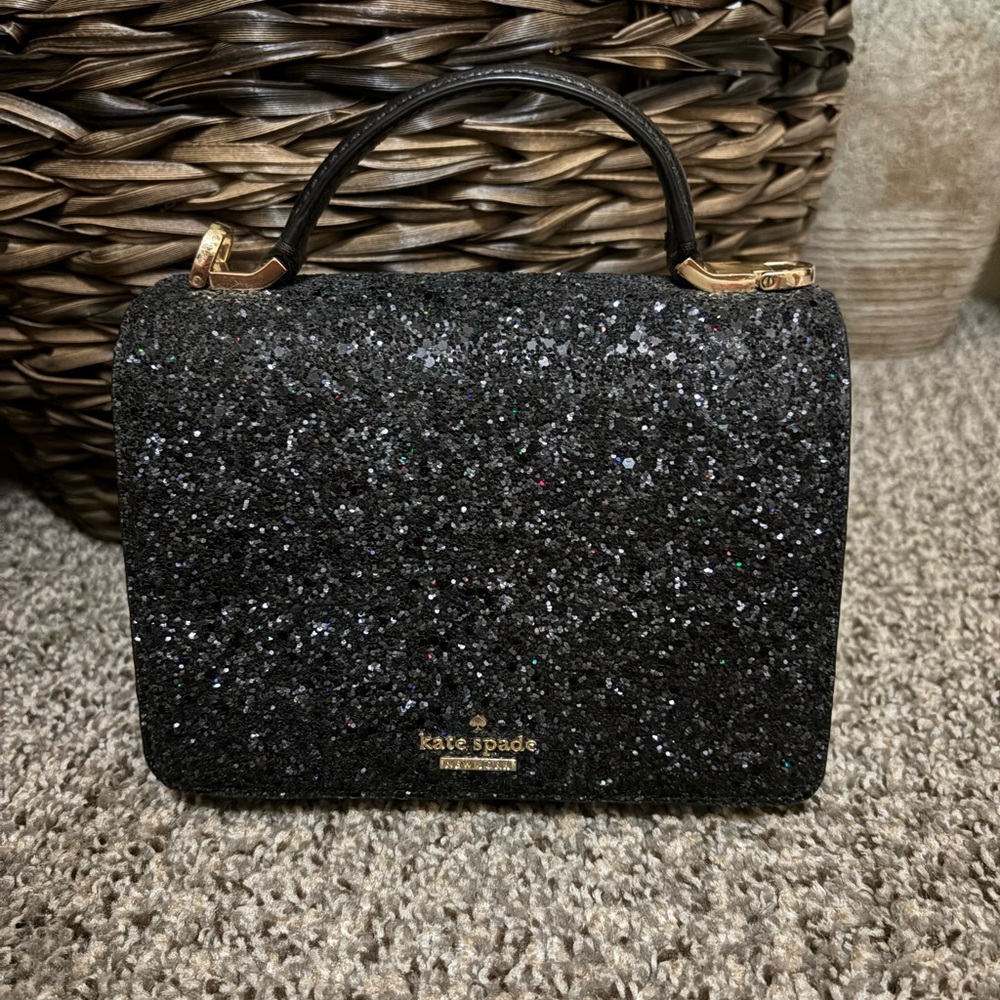 Kate Spade Maisie Laurel Way Glitter Top Handle Crossbody Bag Black Glitter